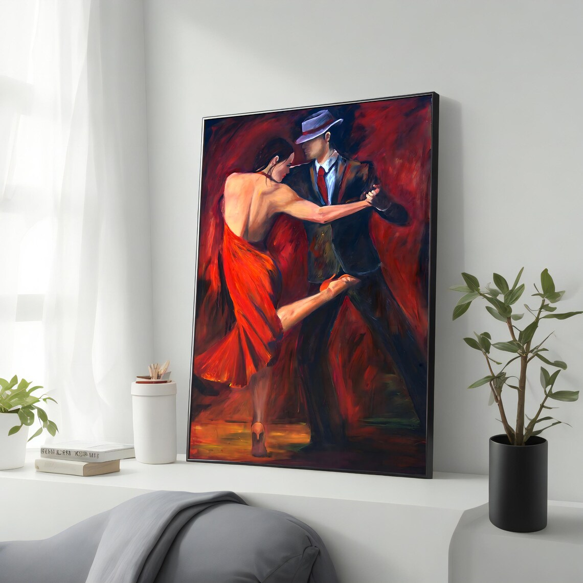 Passionate Tango Couple Dancing Woman In Red Dress Painting Art Poster