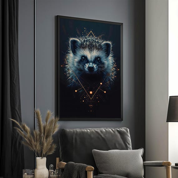 Geometric Hedgehog Print Modern Wall Art Animal Portrait Decor Hedgehog Art Ready To Hang Unique Gift