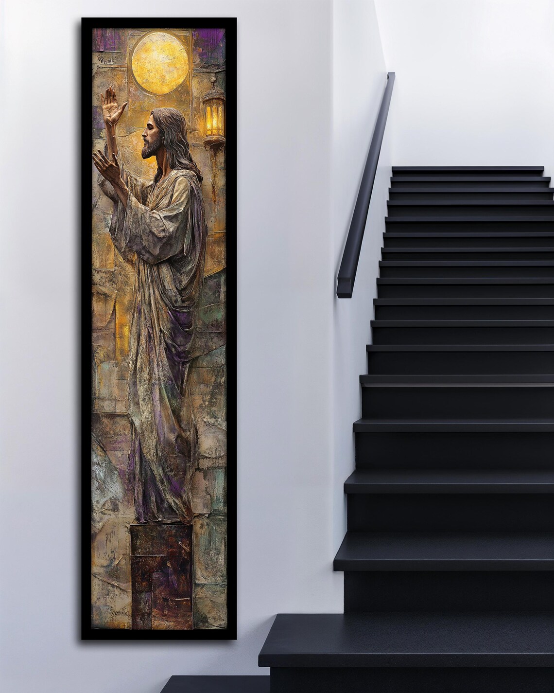 Jesus Praying Under Golden Moon Tall Vertical Religious Art Wall Poster - Image 3