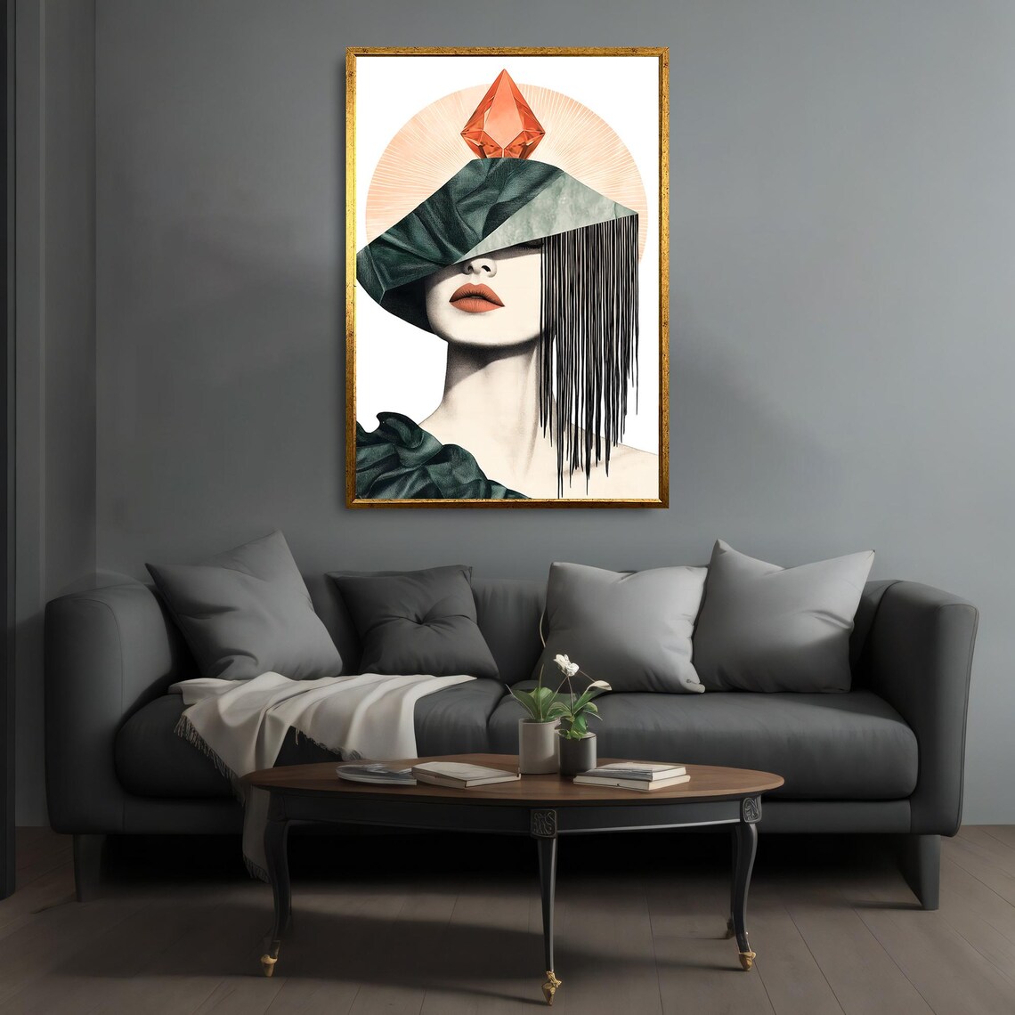 Surreal Crystal Hat Woman Orange Gem Bold Modern Fashion Poster - Image 4