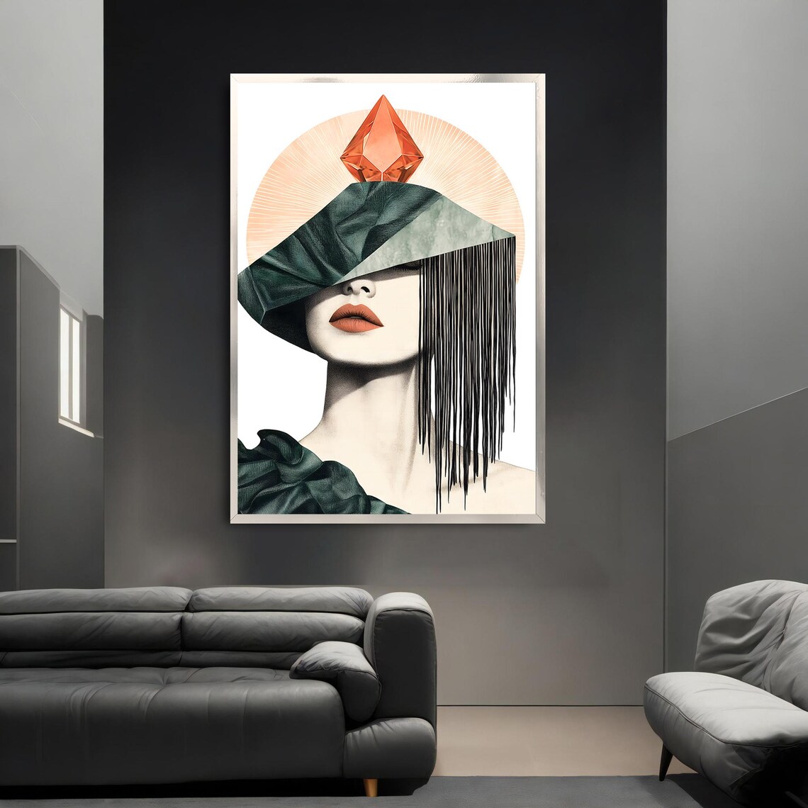 Surreal Crystal Hat Woman Orange Gem Bold Modern Fashion Poster - Image 3