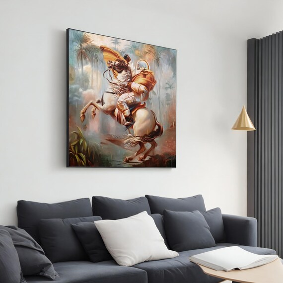 Epic Astronaut Riding White Horse Space Fantasy Surreal Wall Art