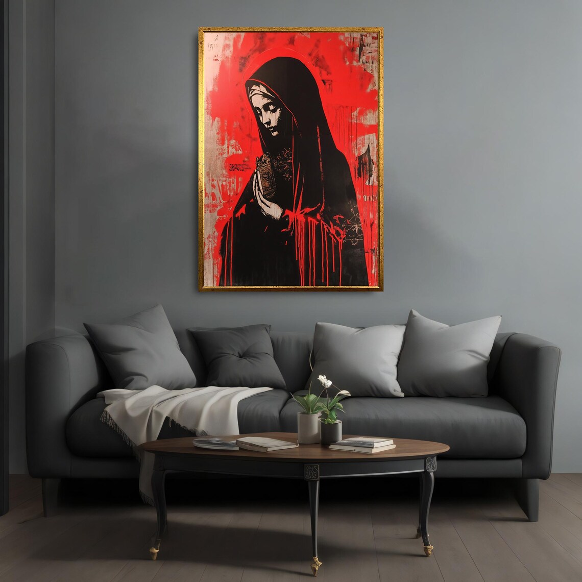 Virgin Mary Graffiti Street Art Bold Red Black Urban Faith Wall Poster - Image 3