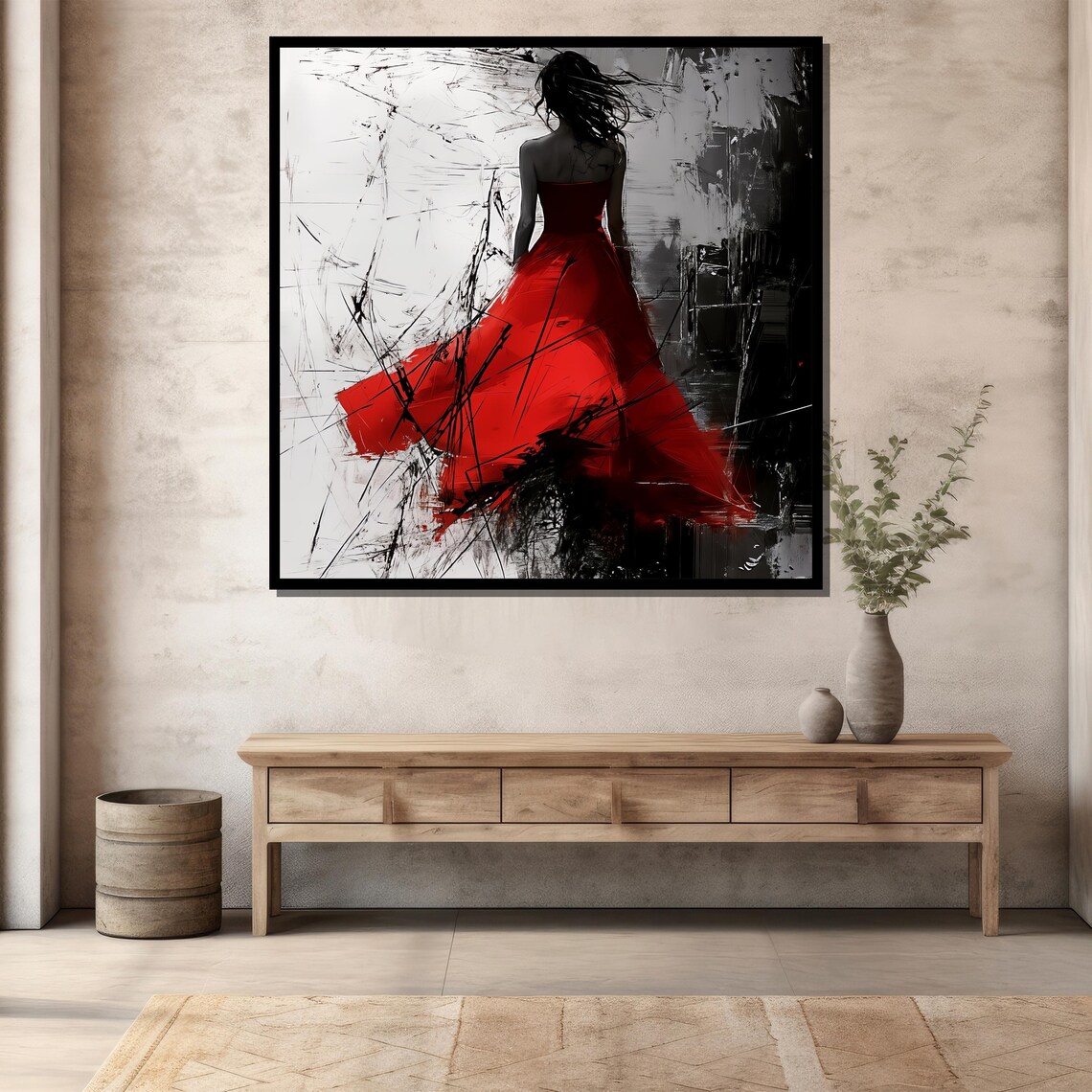 Woman in Red Dress Abstract Painting Bold Expressive Female Silhouette Poster - Image 3