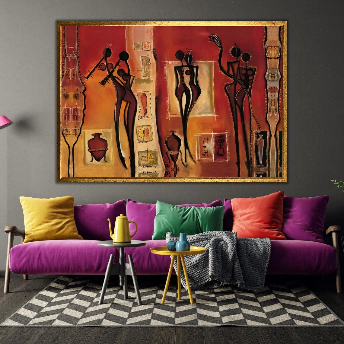 Abstract African Tribal Figures Warm Orange Ethnic Art Wall Art - Image 3