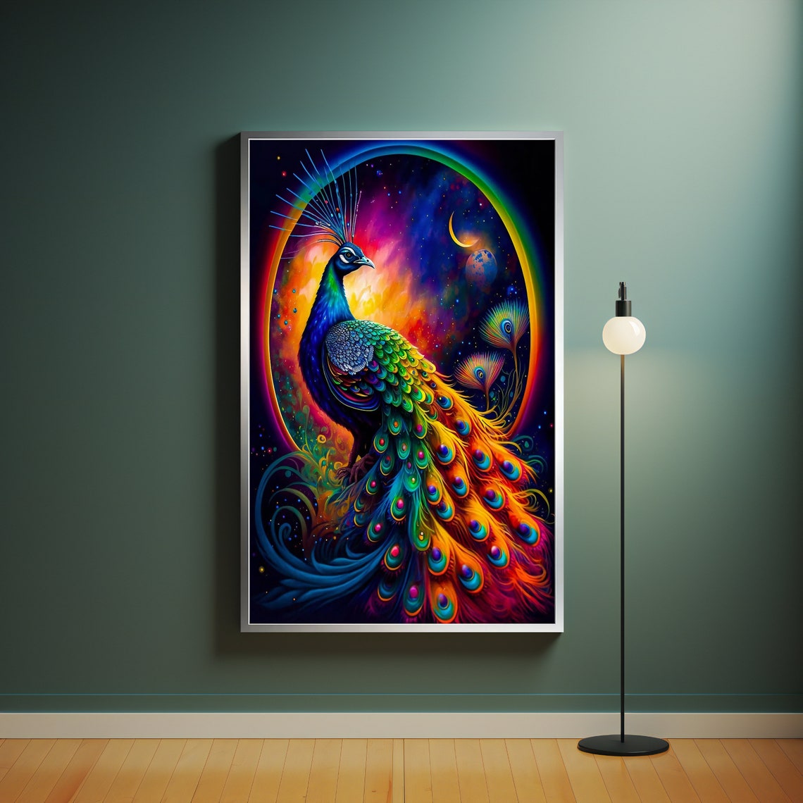 Rainbow Peacock Cosmic Galaxy Vibrant Colorful Bird Art Poster - Image 4