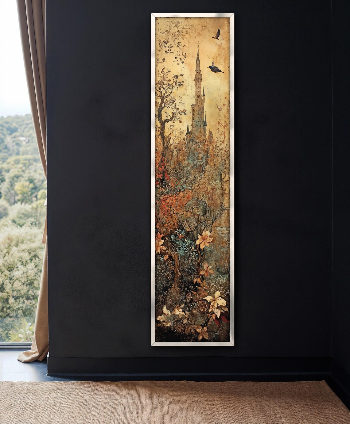 Tall Castle Tower Botanical Garden Autumn Foliage Vertical Art Print - Image 4