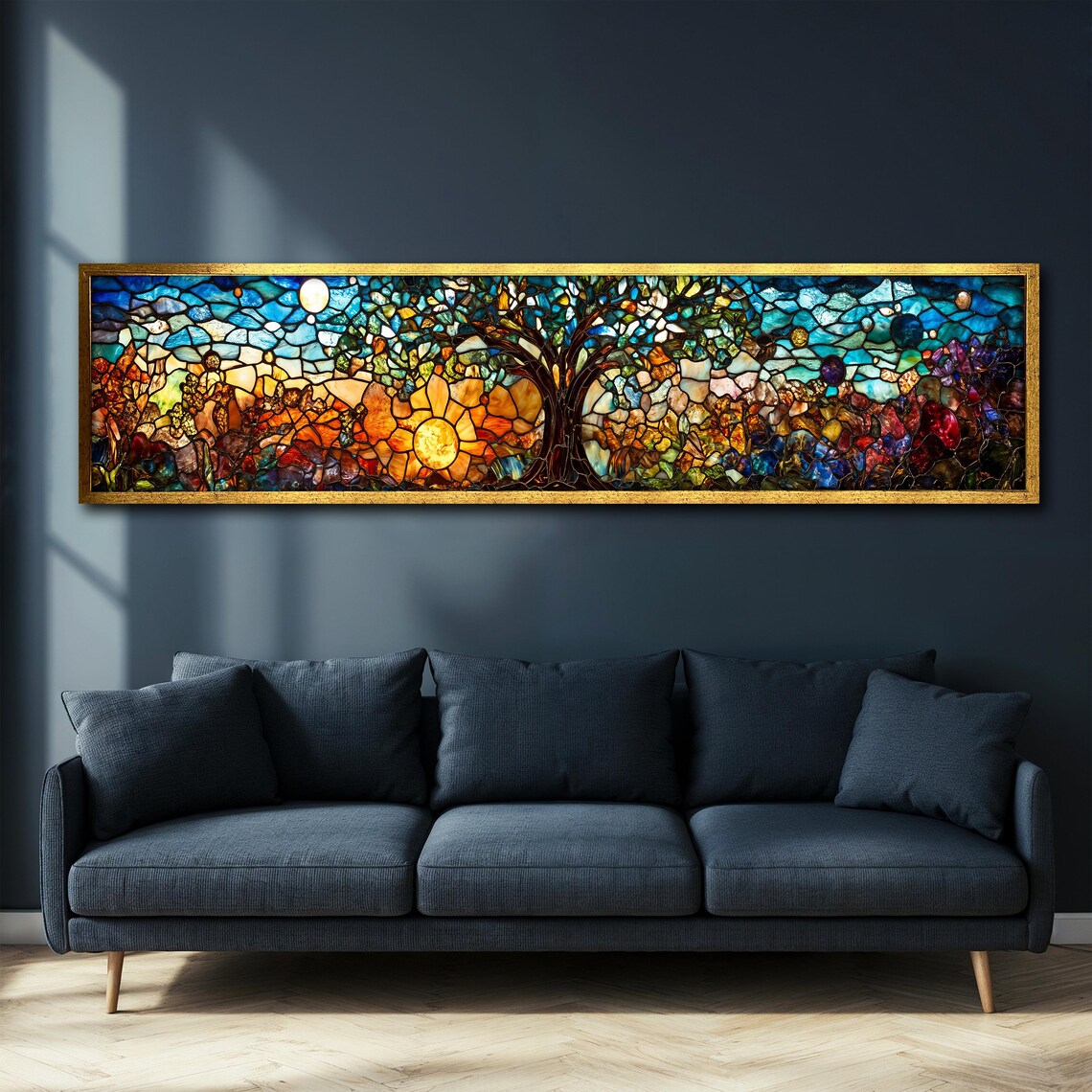 Tree of Life Sunset Stained Glass Mosaic Panoramic Colorful Art Poster