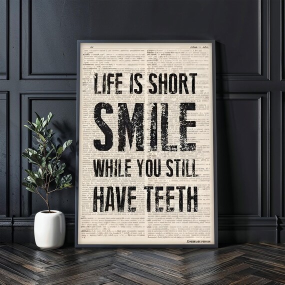 Life Is Short Smile Quote Painting Inspirational Typography Wall Decor Modern Home Decor Ready To Hang Unique Gift