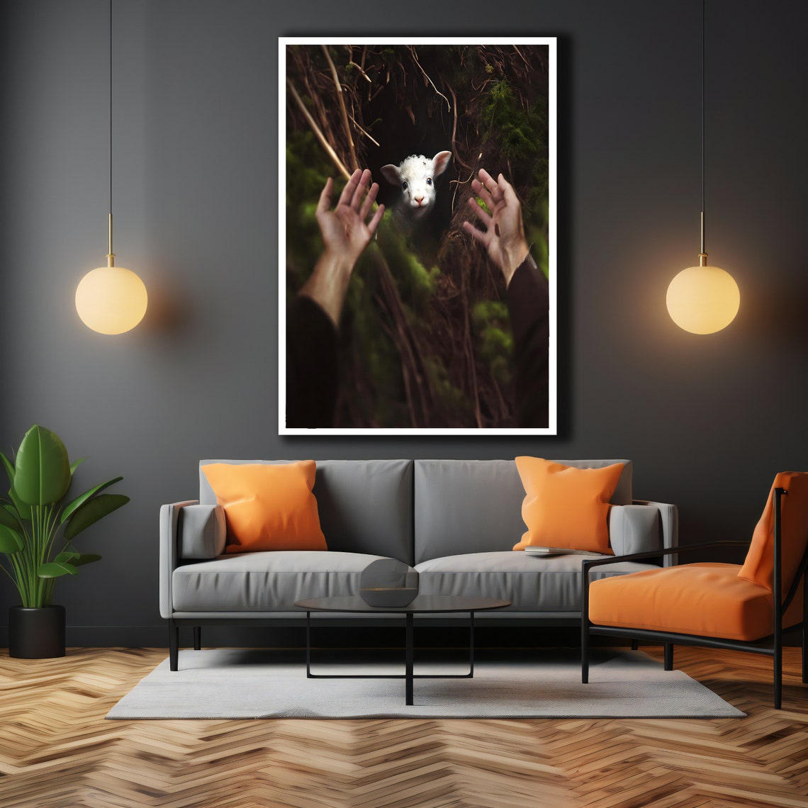Reaching Hands Rescuing Lost Lamb From Darkness Christian Art Print - Image 3