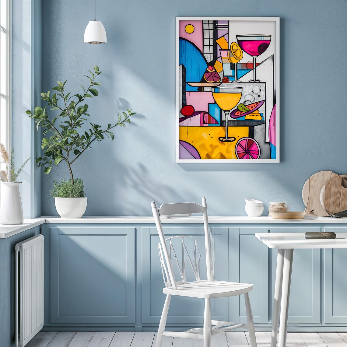Colorful Cubist Cocktail Glasses Pop Art Print Vibrant Home Bar Wall Decor - Image 2