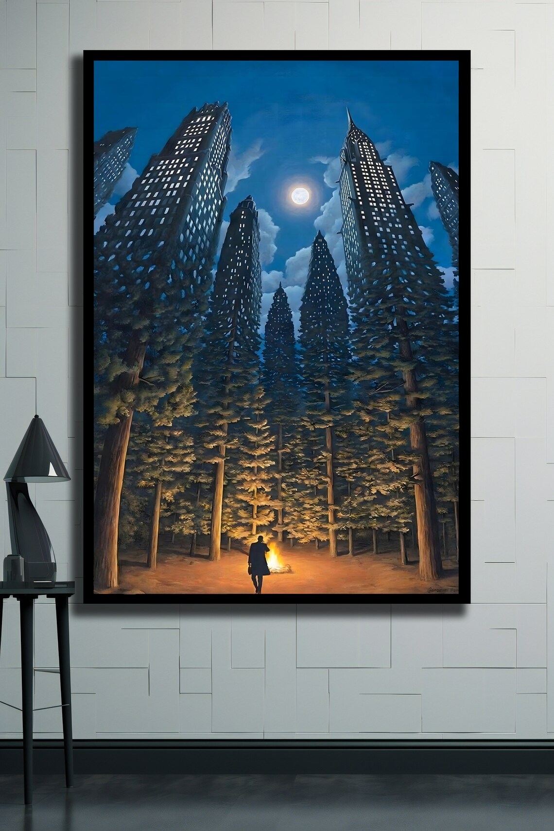 Lonely Man Making A Fire In The Forest Art Modern Wall Art Wall Decor Framed Artwork Ready To Hang Unique Gift - Image 2