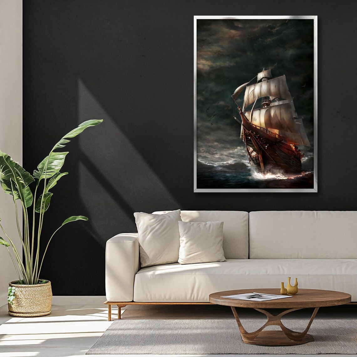 Tall Ship Stormy Sea Dramatic Nautical Sailing Painting Poster - Image 3
