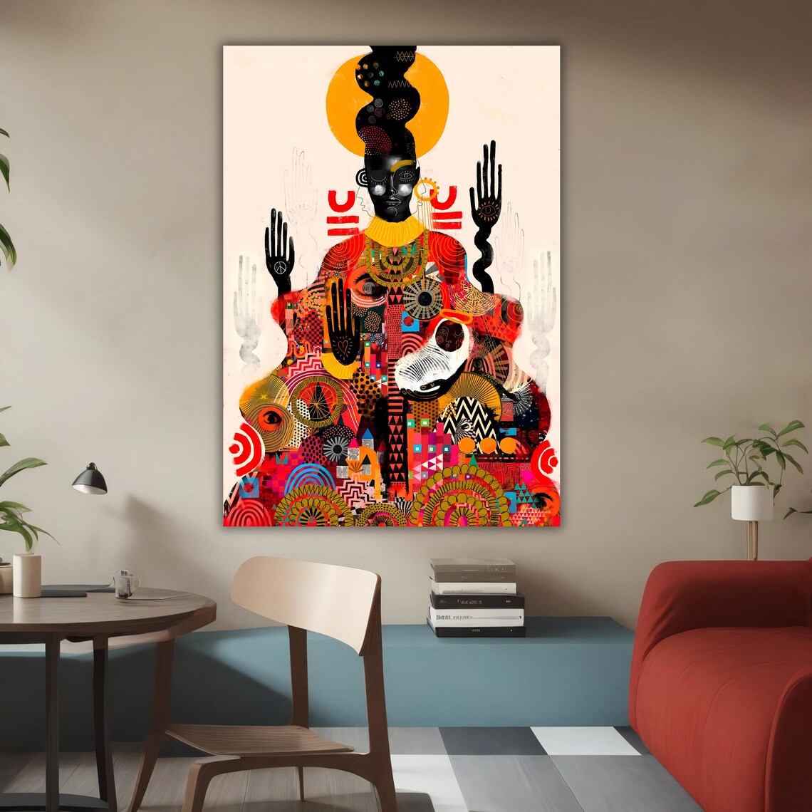 African Woman Vibrant Tribal Abstract Colorful Portrait Art Poster - Image 3