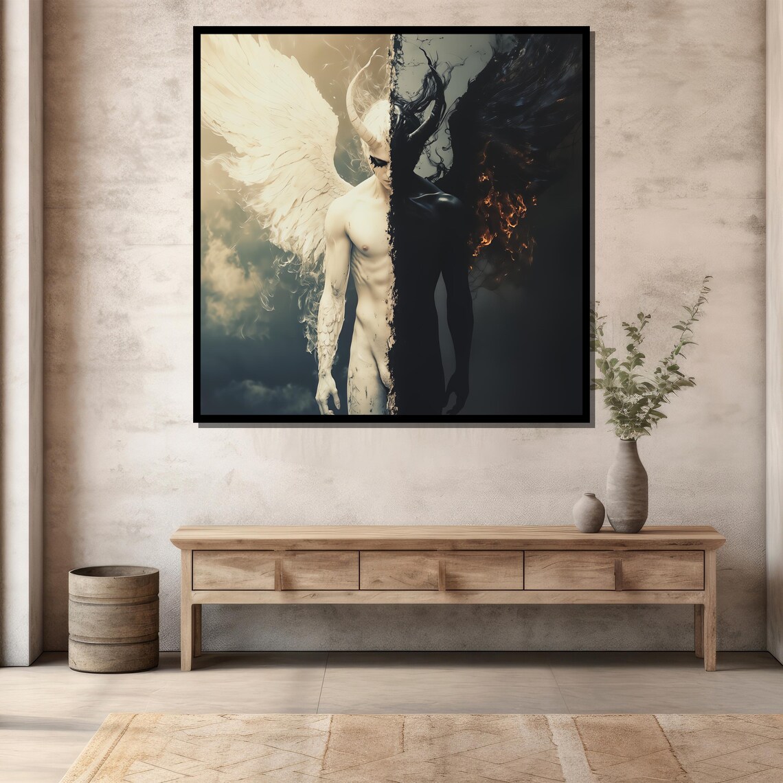 Angel and Demon Split Duality Dark Fantasy Heaven and Hell Wall Art Poster - Image 3