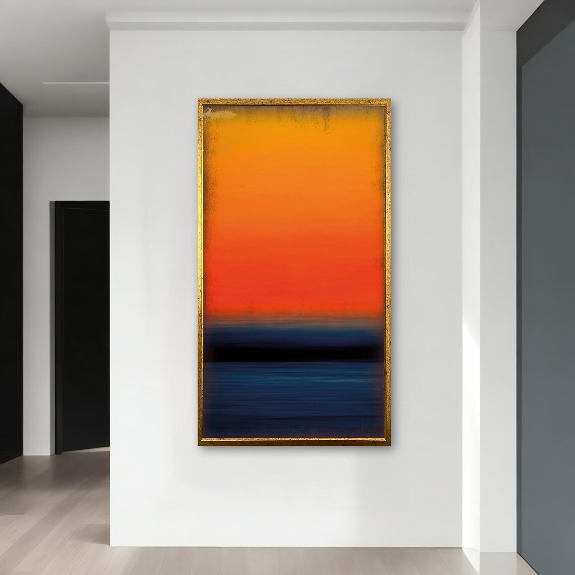 Orange And Navy Blue Minimalist Painting Abstract Modern Wall Art Stylish Home Decor Ready To Hang Artwork Gift Idea - Image 4