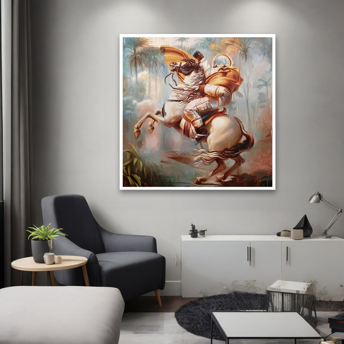 Epic Astronaut Riding White Horse Space Fantasy Surreal Wall Art - Image 2