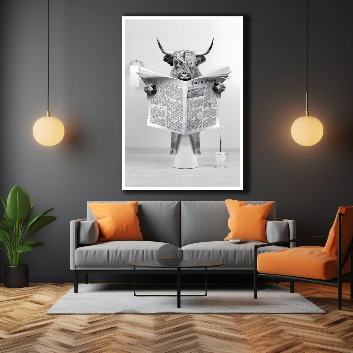 Highland Cow Reading Newspaper Funny Bathroom Wall Art Poster - Image 3