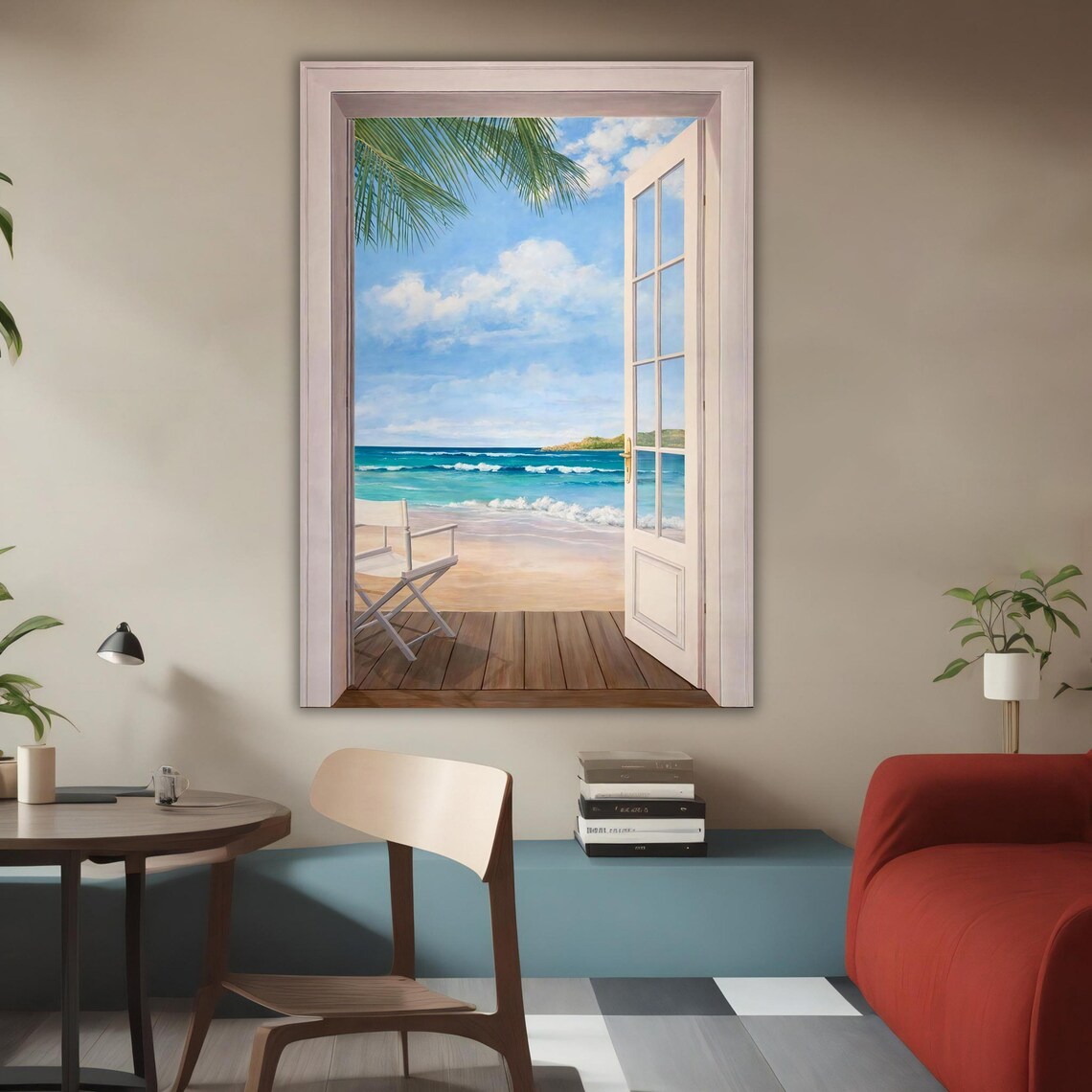 Open Door To Tropical Beach Window Illusion Ocean View Wall Art Poster - Image 4