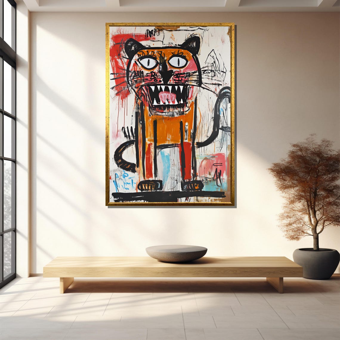 Basquiat Style Wild Cat Sharp Teeth Graffiti Expressionist Art Print - Image 5