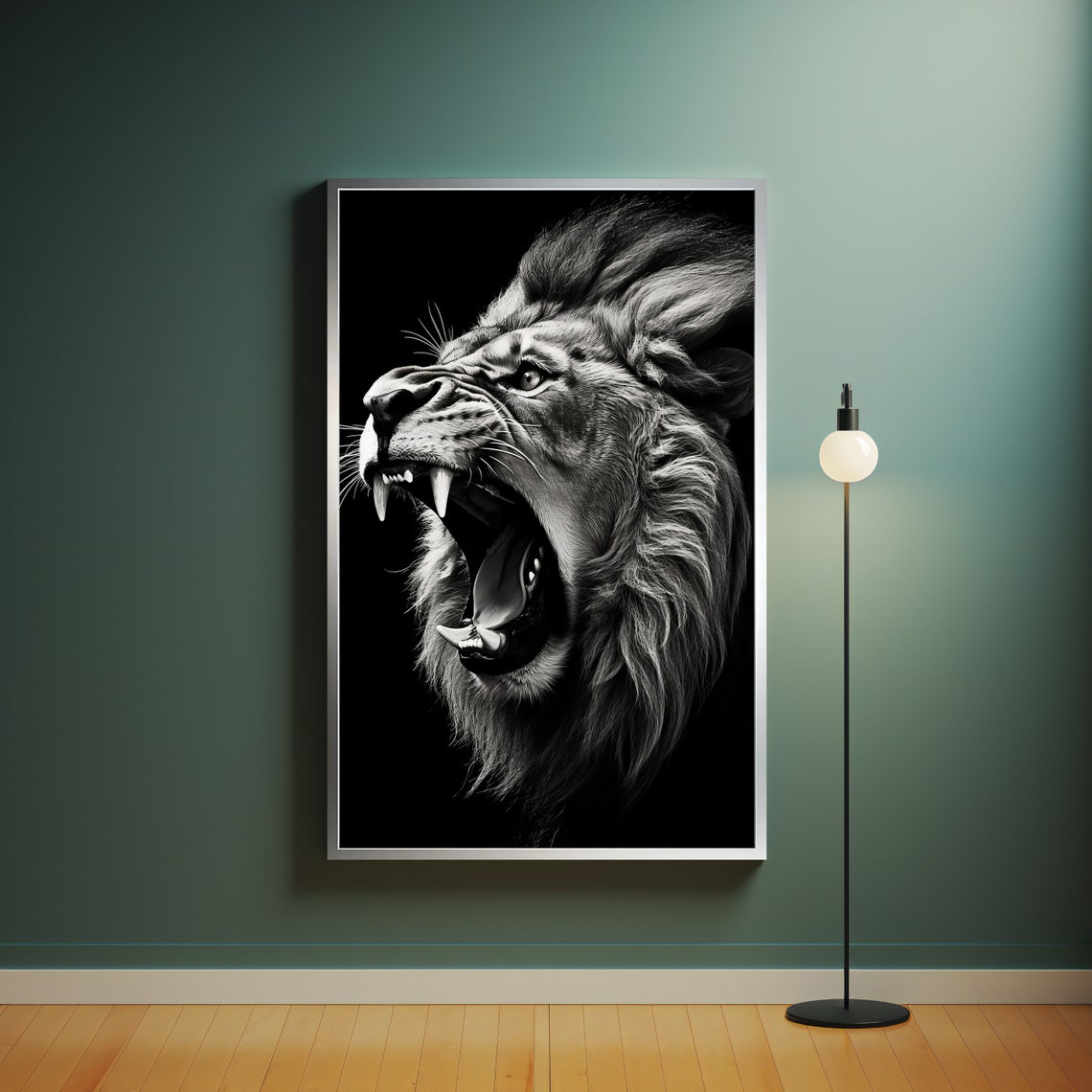 Roaring Lion Black And White Dramatic Wild Animal Kingdom Wall Art - Image 4