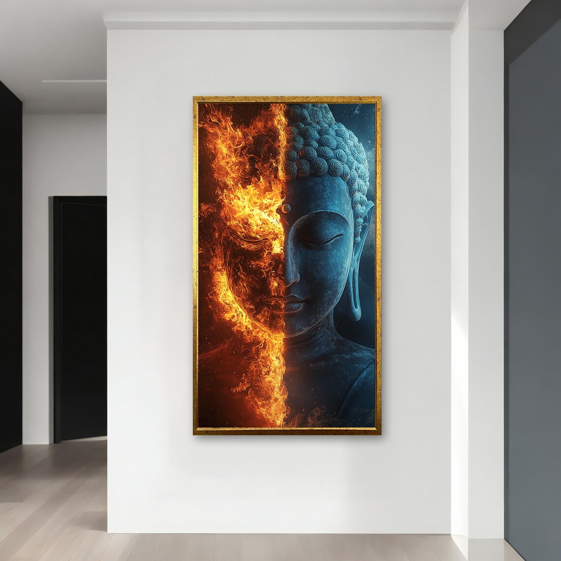 Half Fire Half Calm Buddha Face Split Duality Zen Meditation Spiritual Poster - Image 4