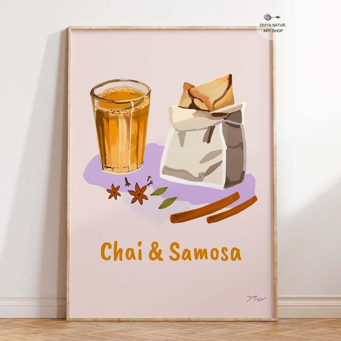 Cozy Steaming Chai And Crispy Samosa Indian Snack Art Poster
