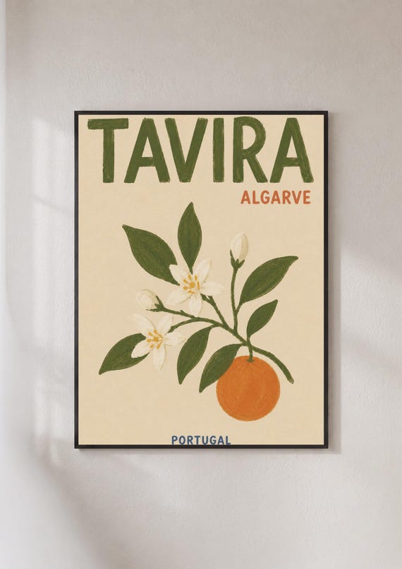 Tavira Algarve Portugal Travel Poster Orange Blossom Wall Art Print Retro