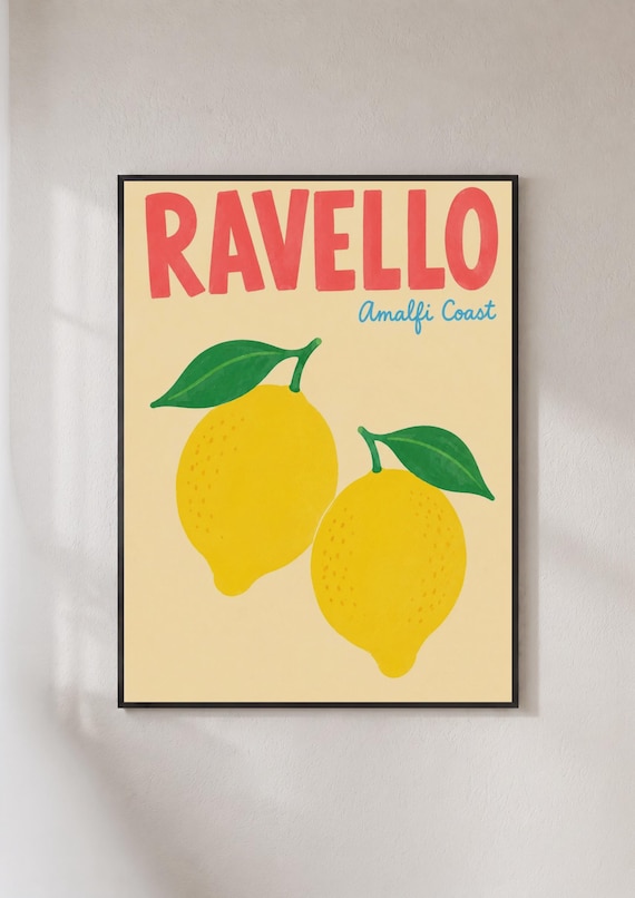 Ravello Amalfi Coast Lemon Illustration Retro Travel Poster Art