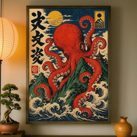 Japanese Octopus Wall Art Ukiyoe Print