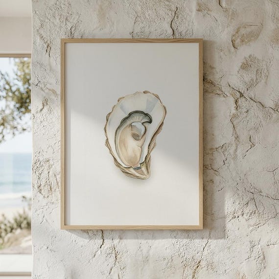 Oyster Shell Print Coastal Wall Art Minimal Beach Decor