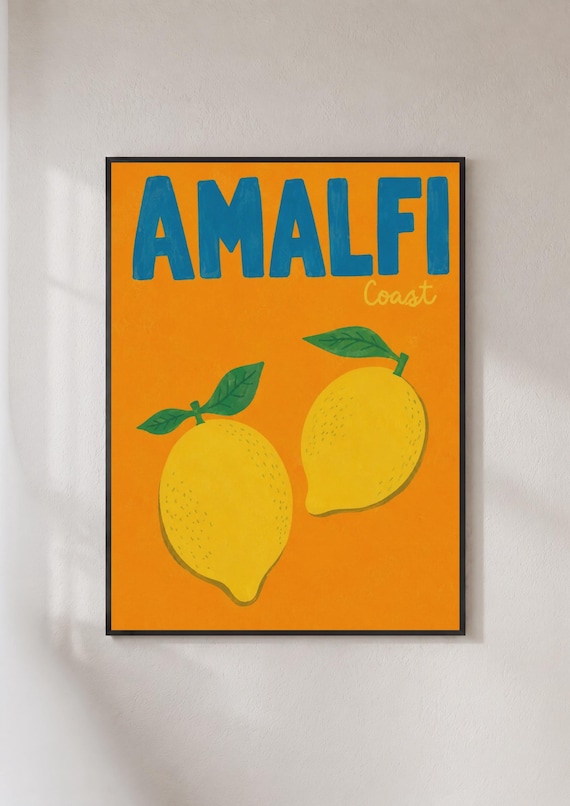 Amalfi Coast Retro Travel Poster Italian Lemon Citrus Wall Decor