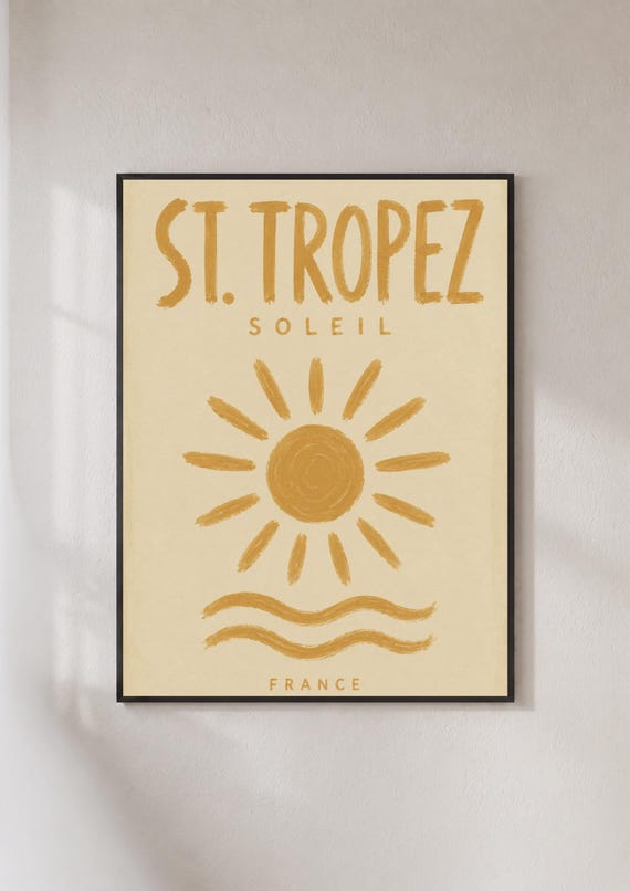 St Tropez Soleil France Travel Poster Retro Sun Wall Art French Riviera Print