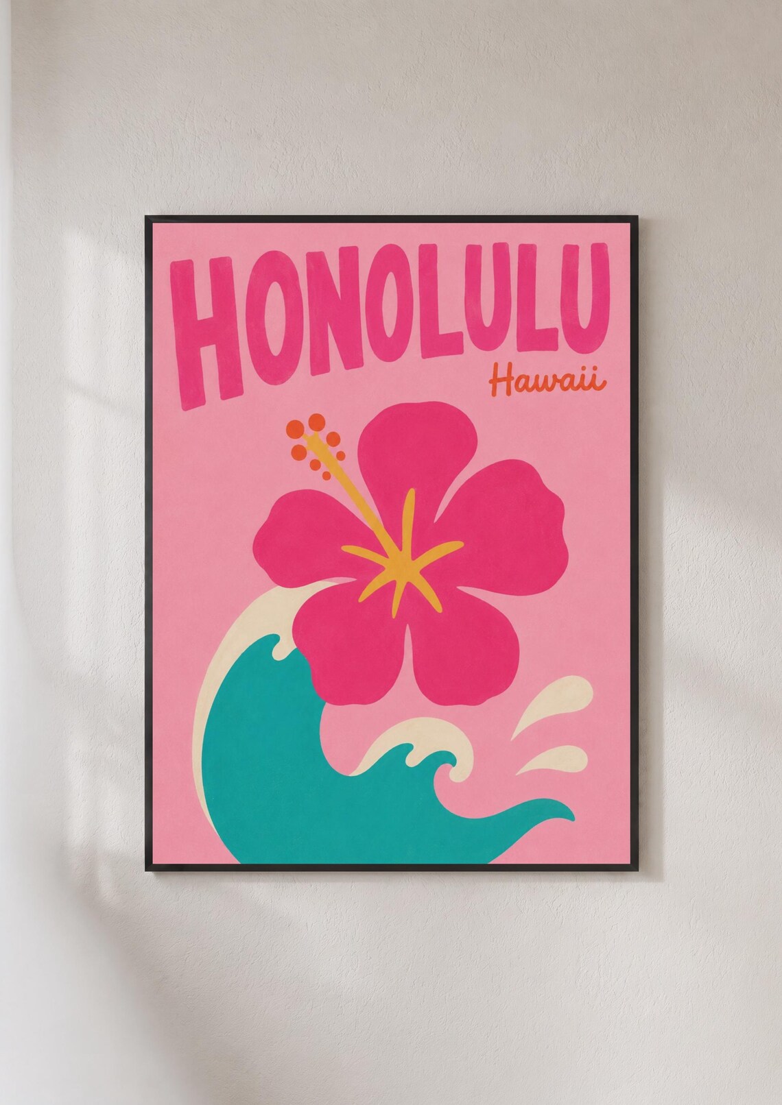 Honolulu Hawaii Retro Travel Poster, Tropical Decor