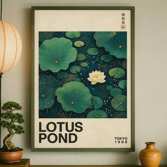 Lotus Pond Japanese Wall Art Retro Botanical Poster