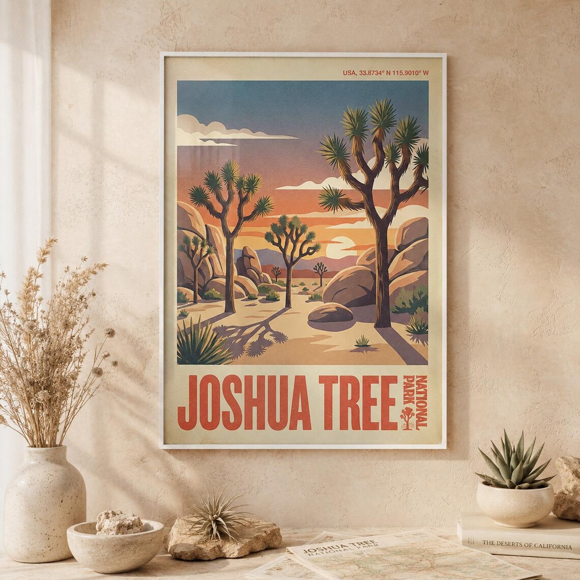 Joshua Tree National Park Desert Sunset USA Vintage Travel Poster