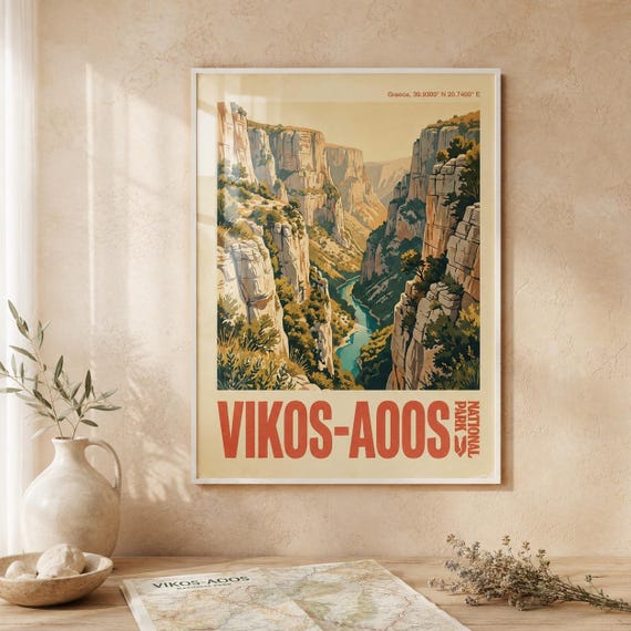 Vikosaoos National Park Print Vikos Gorge Greek Travel Poster