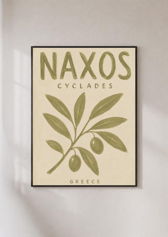 Naxos Greece Travel Poster Cyclades Olive Branch Wall Art Greek Island Print