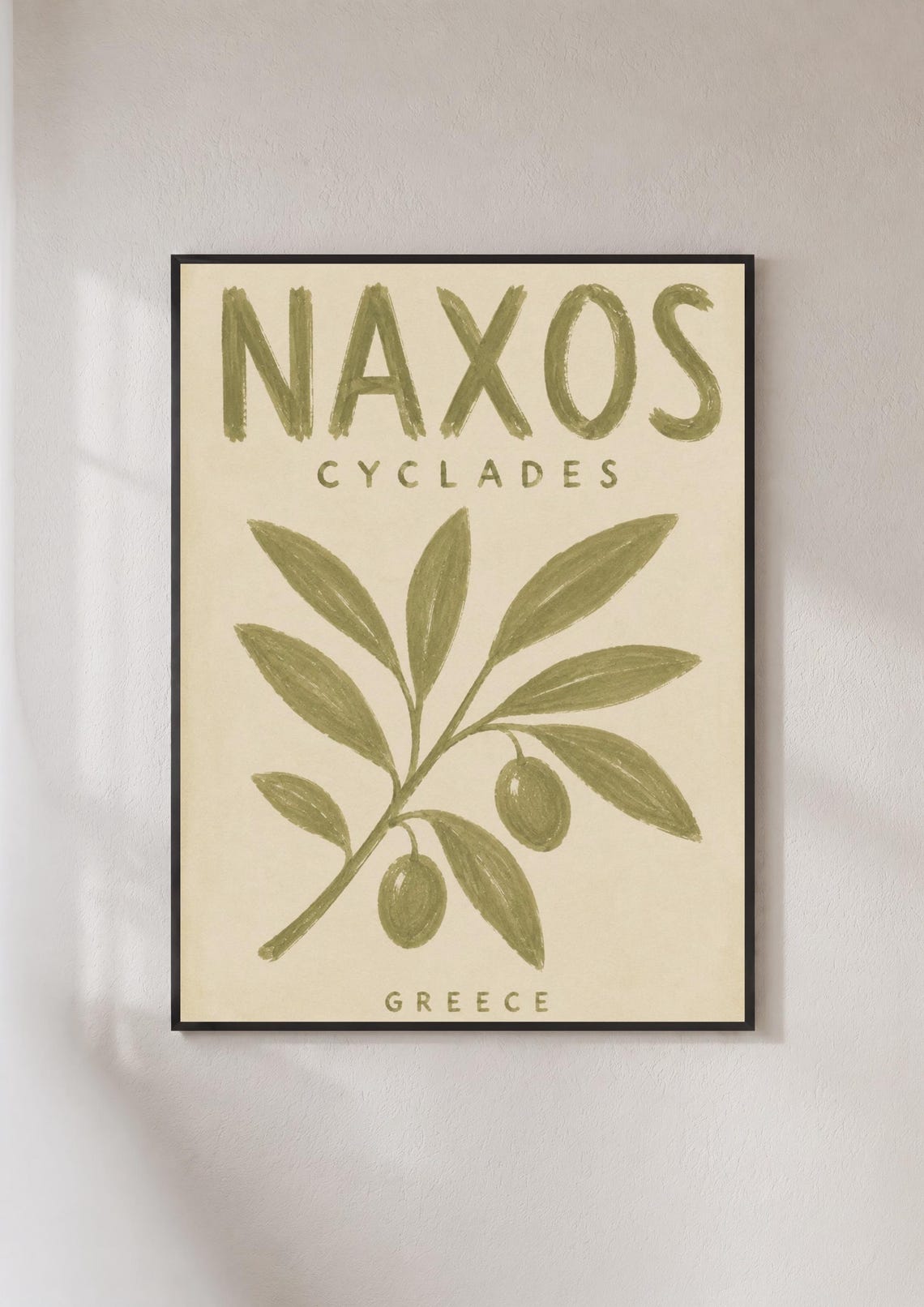 Naxos Greece Olive Branch Retro Cyclades Island Travel Art Poster