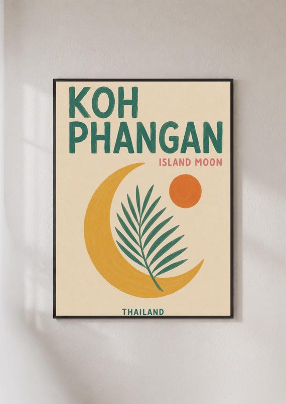 Koh Phangan Thailand Travel Poster Tropical Island Wall Art Print Boho Beach