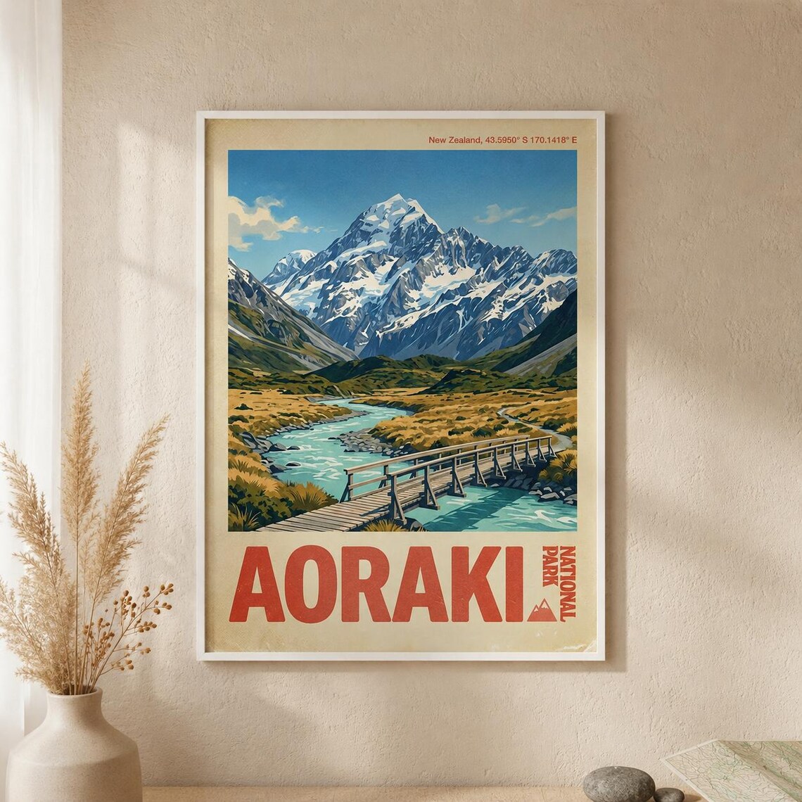 Aoraki Mount Cook National Park Vintage Travel Poster