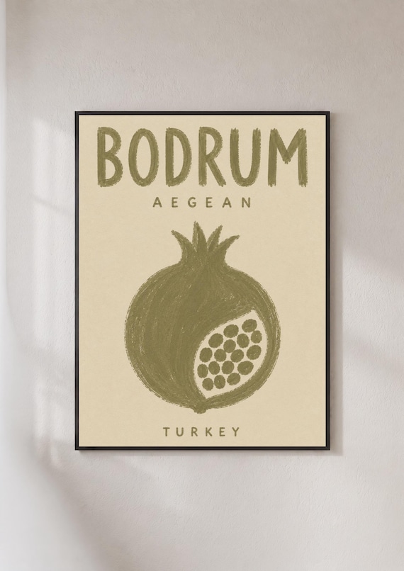 Bodrum Aegean Turkey Travel Poster Vintage Pomegranate Fruit Decor Art