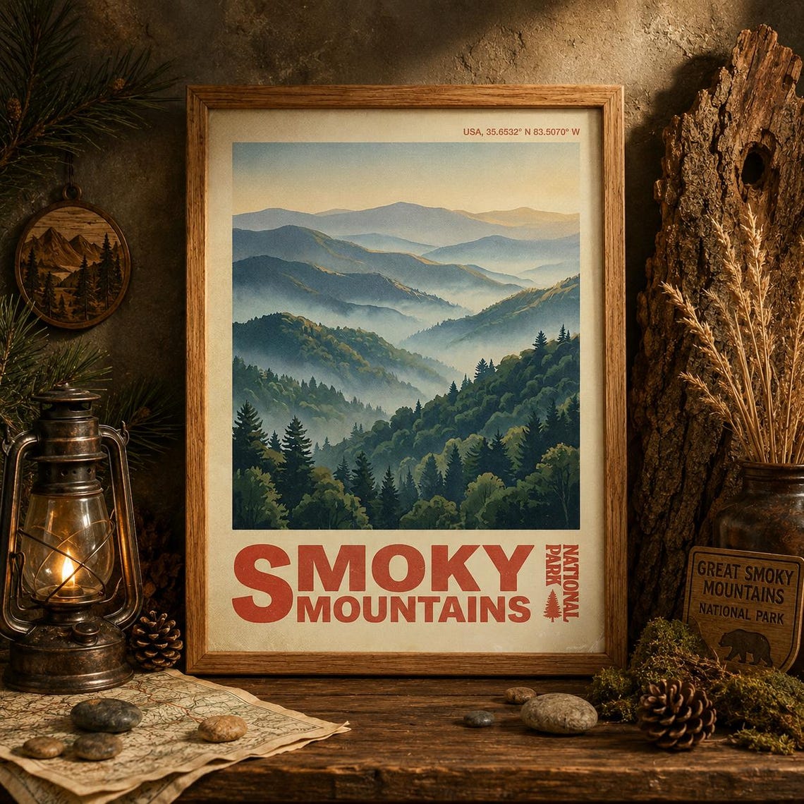 Smoky Mountains National Park Vintage Poster Misty Blue Ridges
