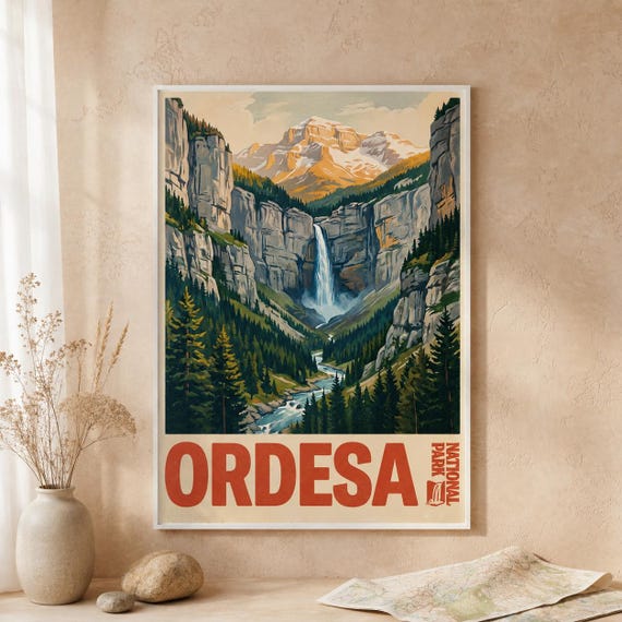 Ordesa National Park Print Vintage Spain Travel Poster Pyrenees Mountain Art