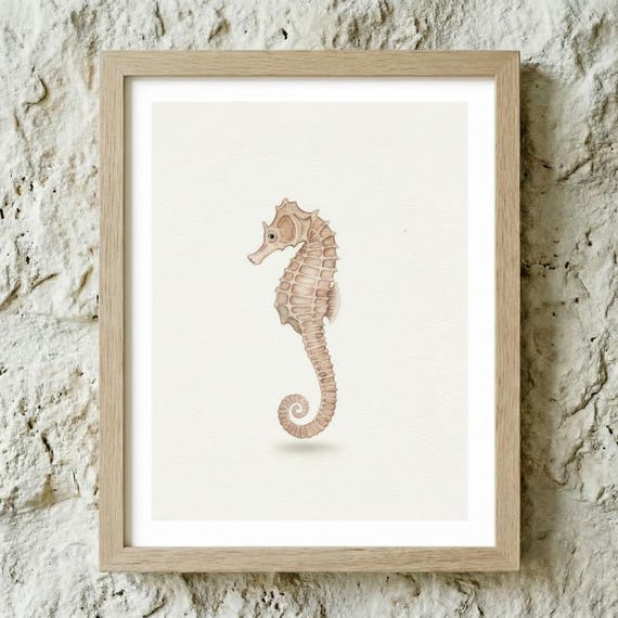 Seahorse Print Coastal Wall Art Minimal Ocean Decor