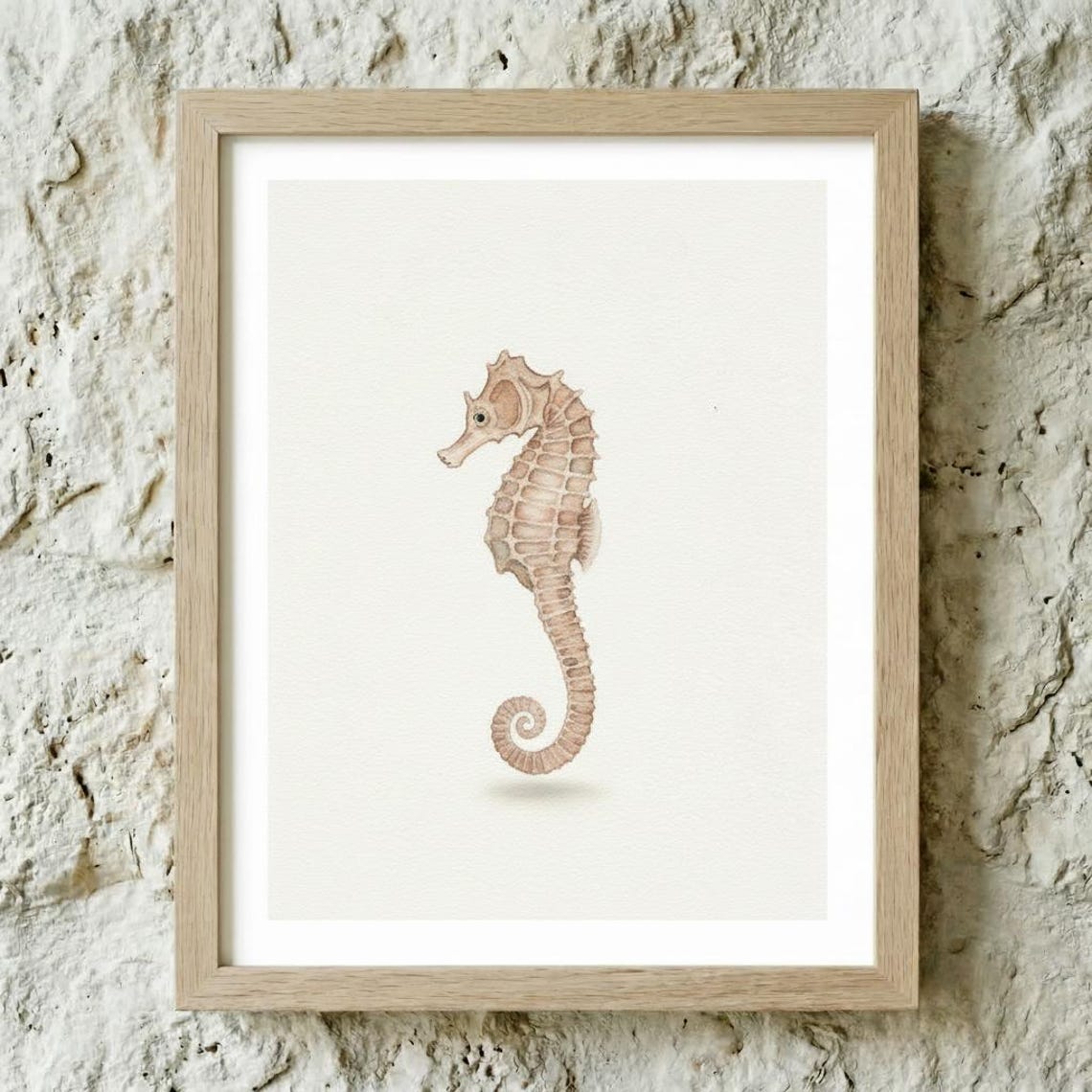 Minimal Seahorse Watercolor Neutral Ocean Beach House Wall Art