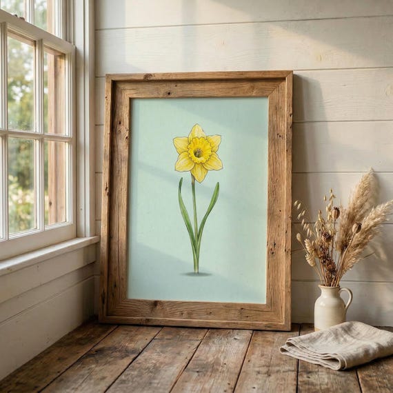 Minimalist Daffodil Botanical Print Single Stem Spring Flower Wall Art