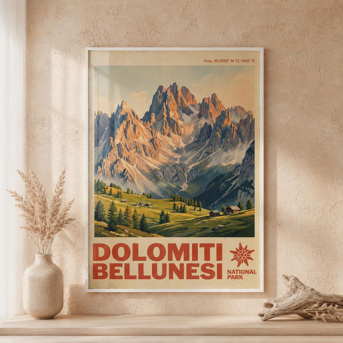Dolomiti Bellunesi National Park Italy Jagged Peaks Vintage Poster
