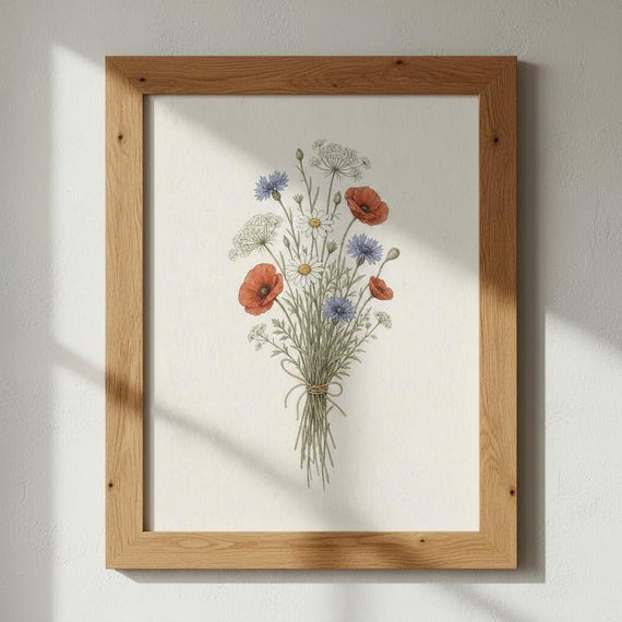Cottage Garden Wildflower Bouquet Print English Meadow Poster