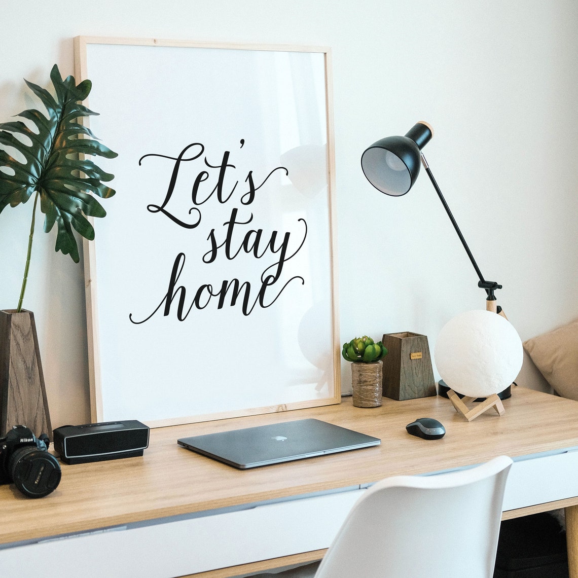 Lets Stay Home Cozy Script Introvert Home Decor Typography Poster - Image 3
